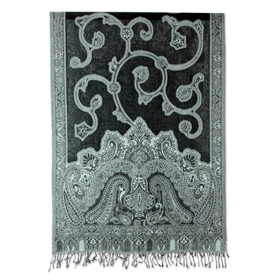 Mantón de lana Jamawar - Mantón de lana estilo indio Jamawar en verde y negro