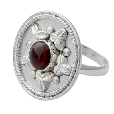 Garnet cocktail ring, 'Crimson Sea Star' - Artisan Crafted Sterling Silver Statement Ring with Garnet