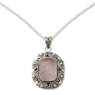 collar con colgante de cuarzo rosa - Collar de cuarzo rosa de comercio justo en plata de ley 925