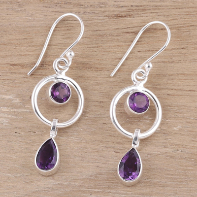 Amethyst dangle earrings, 'Modern Lilac' - Indian Contemporary Amethyst and Sterling Silver Earrings