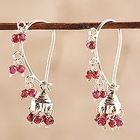 Garnet chandelier earrings, 'Music' - Garnet and Sterling Silver Handcrafted Jhumki Earrings