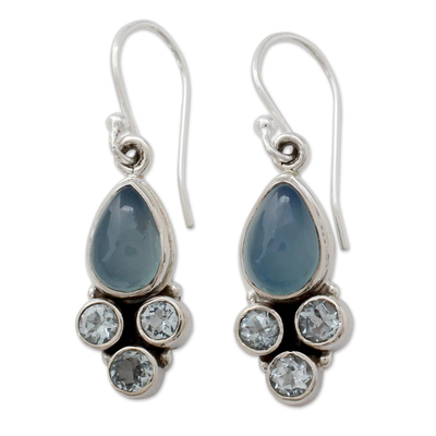 Fair Trade Chalcedony and Blue Topaz Silver Dangle Earrings