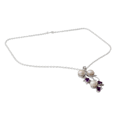 Collar con colgante de amatista y perlas cultivadas - Collar Colgante en Plata con Amatistas y Perlas