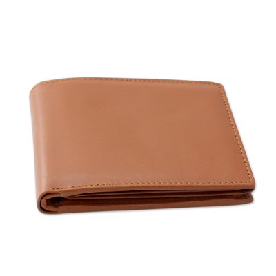 Men's leather wallet, 'Dashing Tan' - Men's Tan Leather Tri Fold Artisan Crafted Wallet