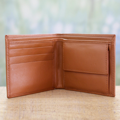 Men's leather wallet, 'Refined Tan' - Indian Classic Leather Wallet for Men in Tan