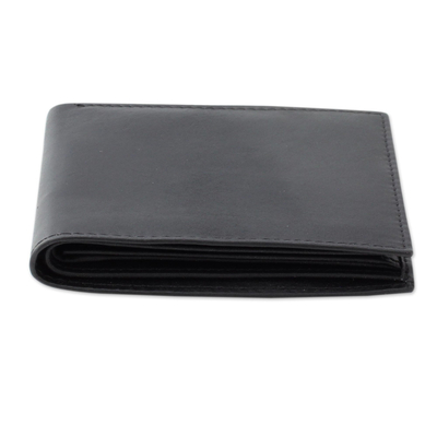 Men's leather wallet, 'Bengal Black' - Men's Black Leather Wallet with Traditional Styling