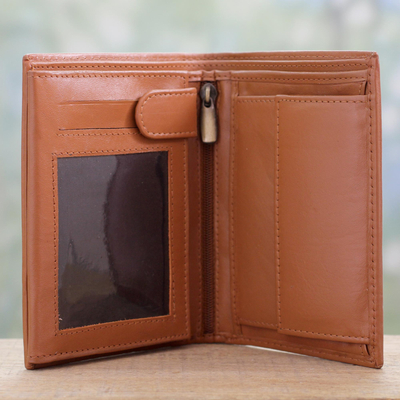 Men's leather wallet, 'Elegant Tan' - Tan Leather Wallet for Men Handcrafted in India