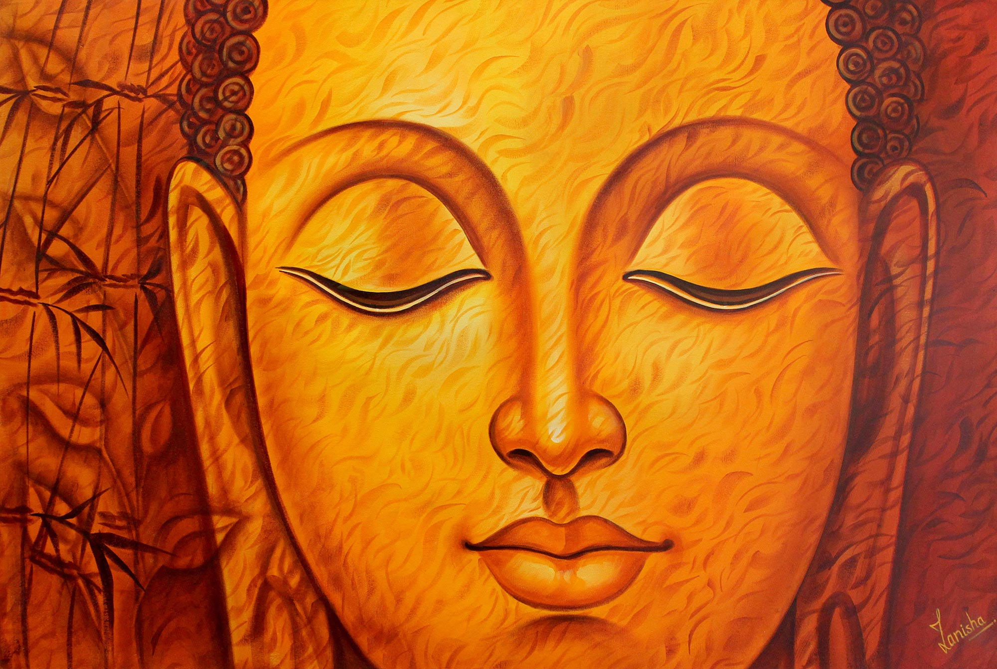 UNICEF Market Painting Of Buddha In Orange Palette By Indian