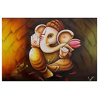 'Vinayak, Granter of Wishes' - Pintura original acrílica y al óleo de la deidad hindú Ganesha