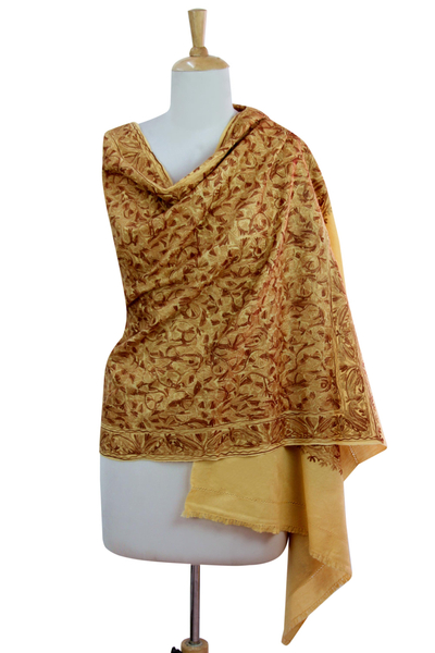 Embroidered wool shawl, Golden Sunrise