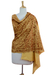 Embroidered wool shawl, 'Golden Sunrise' - Gold and Rust Embroidered Wool Shawl from India thumbail