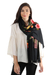 Mantón de lana bordado - Mantón tejido de lana negra con bordado floral multicolor