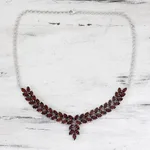 Garnet pendant necklace, 'Crimson Princess' - Garnet and Sterling Silver Statement Necklace from India