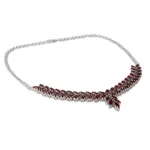 Garnet pendant necklace, 'Crimson Princess' - Garnet and Sterling Silver Statement Necklace from India