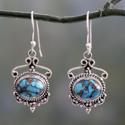 Pendientes colgantes de plata de primera ley y turquesa compuesta - Pendientes colgantes de plata de ley y turquesa compuesta azul