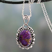 Composite turquoise pendant necklace, 'Purple Heavens' - Purple Composite Turquoise Necklace in Sterling Silver