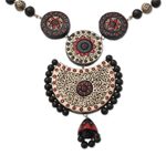 Ceramic pendant necklace, 'Divine Galaxy' - Unique Handpainted Terracotta Necklace from India