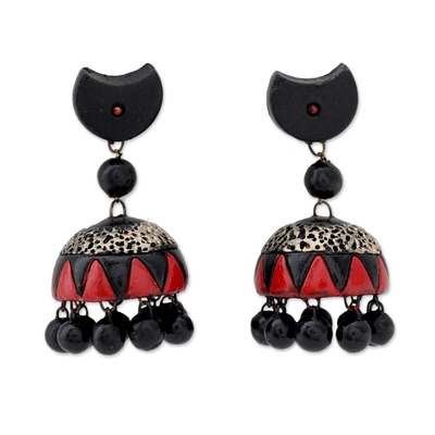 Ohrhänger aus Keramik - Schwarze und rote handgefertigte Ohrringe aus Terrakotta-Keramik