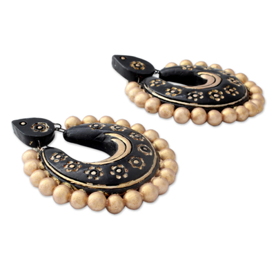 Ohrhänger aus Keramik - Handbemalte schwarze und goldene Keramikohrringe aus fairem Handel