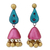 Ceramic dangle earrings, 'Lotus Flair' - Pink and Teal Hand Painted Ceramic Dangle Earrings