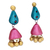 Ceramic dangle earrings, 'Lotus Flair' - Pink and Teal Hand Painted Ceramic Dangle Earrings