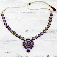 Ceramic pendant necklace, 'Iris Chakra' - Fair Trade Hand Painted Ceramic Pendant Necklace in Deep Vio