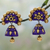 Ceramic dangle earrings, 'Iris Chakra' - Gold and Purple Ceramic Dangle Style Earrings from India