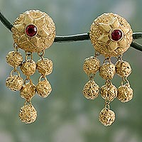 Ceramic dangle earrings, 'Ancient Treasure' - Golden Handpainted Terracotta Ceramic Dangle Earrings