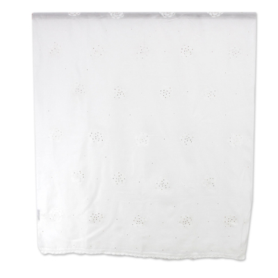 Schal aus Baumwolle und Seide - Indischer handbestickter weißer Schal mit Rosen