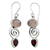 Garnet and rose quartz dangle earrings, 'Romantic Journey' - Silver Dangle Earrings with Rose Quartz and Garnet Stones (image 2a) thumbail