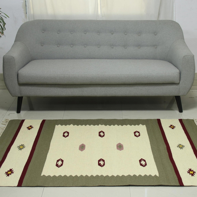 Dhurrie-Teppich aus Wolle, (4x6) - Brauner und beigefarbener 4 x 6-Flächenteppich, handgewebt aus Wolle