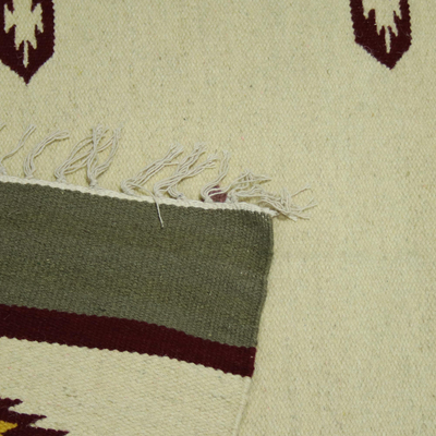 Alfombra de lana dhurrie, (4x6) - Alfombra marrón y beige de 4 x 6 tejida a mano de lana