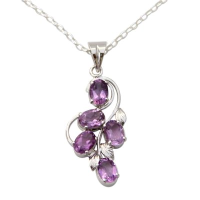 Amethyst pendant necklace, 'Lilac Glamour' - Rhodium Plated Silver Pendant Necklace with Amethyst