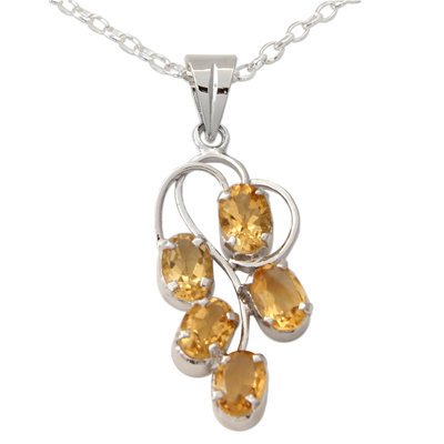 Rhodium Plated 925 Silver and Citrine Pendant Necklace