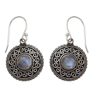 Rainbow Moonstone Earrings with Oxidized Silver Accents