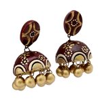 Ceramic dangle earrings, 'Chocolate Kiss' - Artisan Crafted Brown and Gold Ceramic Dangle Earrings