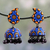 Ceramic dangle earrings, 'Blue Paisley' - Handmade Ceramic Dangle Earrings in Blue and Orange thumbail