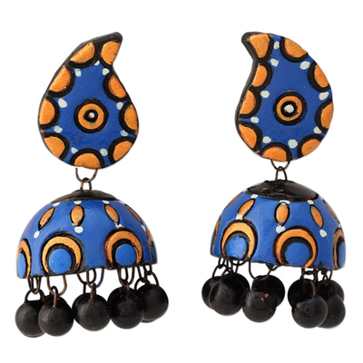 Ohrhänger aus Keramik - Handgefertigte Keramik-Ohrringe in Blau und Orange