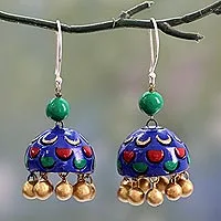 Ceramic dangle earrings, 'Royal Blue Regalia' - Royal Blue Ceramic Dangle Earrings on Sterling Hooks