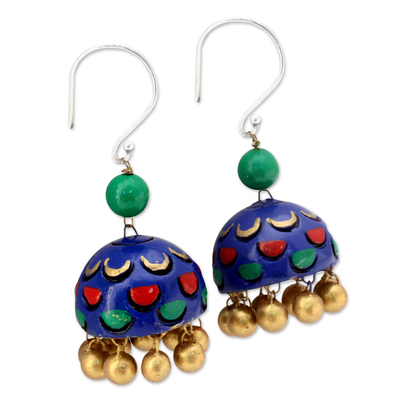 Ceramic dangle earrings, 'Royal Blue Regalia' - Royal Blue Ceramic Dangle Earrings on Sterling Hooks