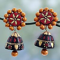 Ceramic dangle earrings, 'Palace Nights' - Colorful Ceramic Dangle Style Earrings with Silver Posts