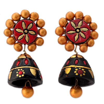Ceramic dangle earrings, 'Palace Nights' - Colorful Ceramic Dangle Style Earrings with Silver Posts