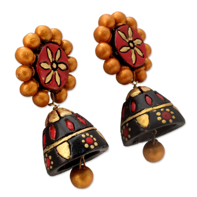 Ceramic dangle earrings, 'Palace Nights' - Colorful Ceramic Dangle Style Earrings with Silver Posts