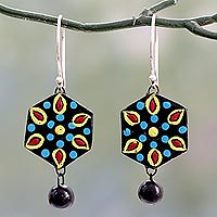 Ceramic dangle earrings, 'Mughal Midnight'