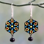 Ceramic dangle earrings, 'Mughal Midnight' - Handmade Black and Multicolor Ceramic Dangle Earrings