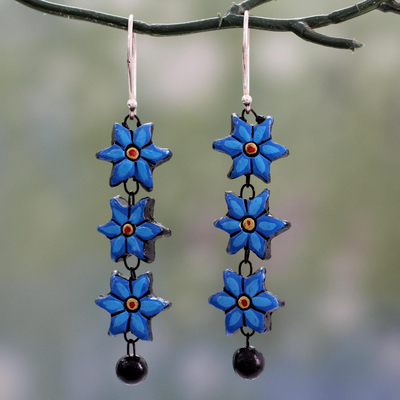 Ceramic dangle earrings, 'Daffodils' - Long Floral Dangle Earrings Handmade from Ceramic