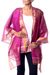 Cotton and silk blend shawl, 'Fuchsia Ferns' - Embroidered Fuchsia Shawl in Cotton and Silk Blend