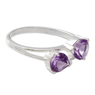 Amethyst cocktail ring, 'Encounters' - Sterling Silver and Amethyst Two Stone Cocktail Ring
