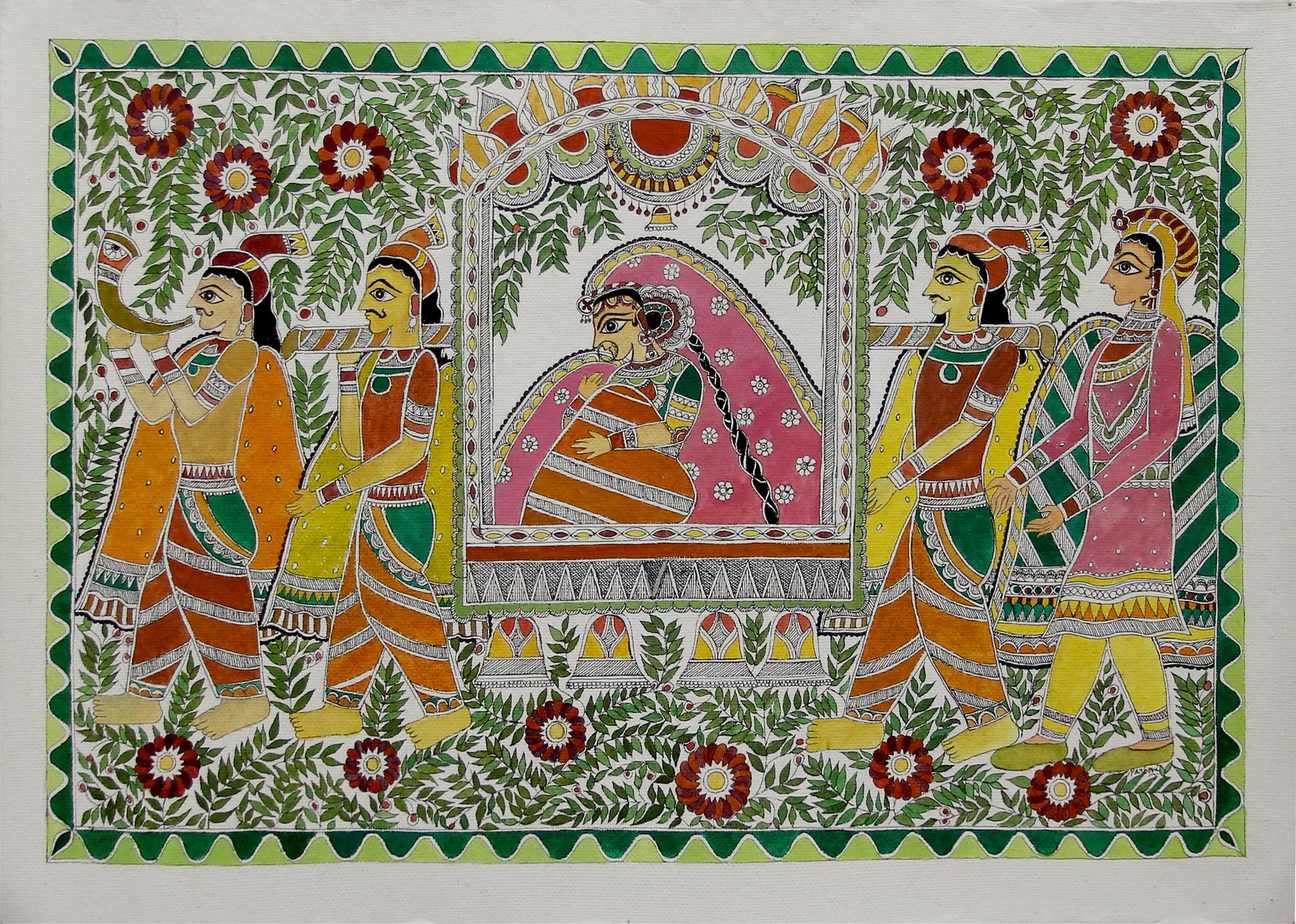 Hand Painted Madhubani Art Of Mithila Bride From India Mithila Bride