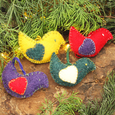 Handmade Wool Felt Ornaments (Set of 3) - Three French Hens